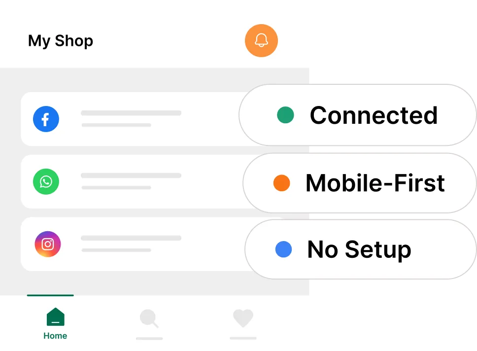 Mobile storefront connected to Facebook, WhatsApp and Instagram