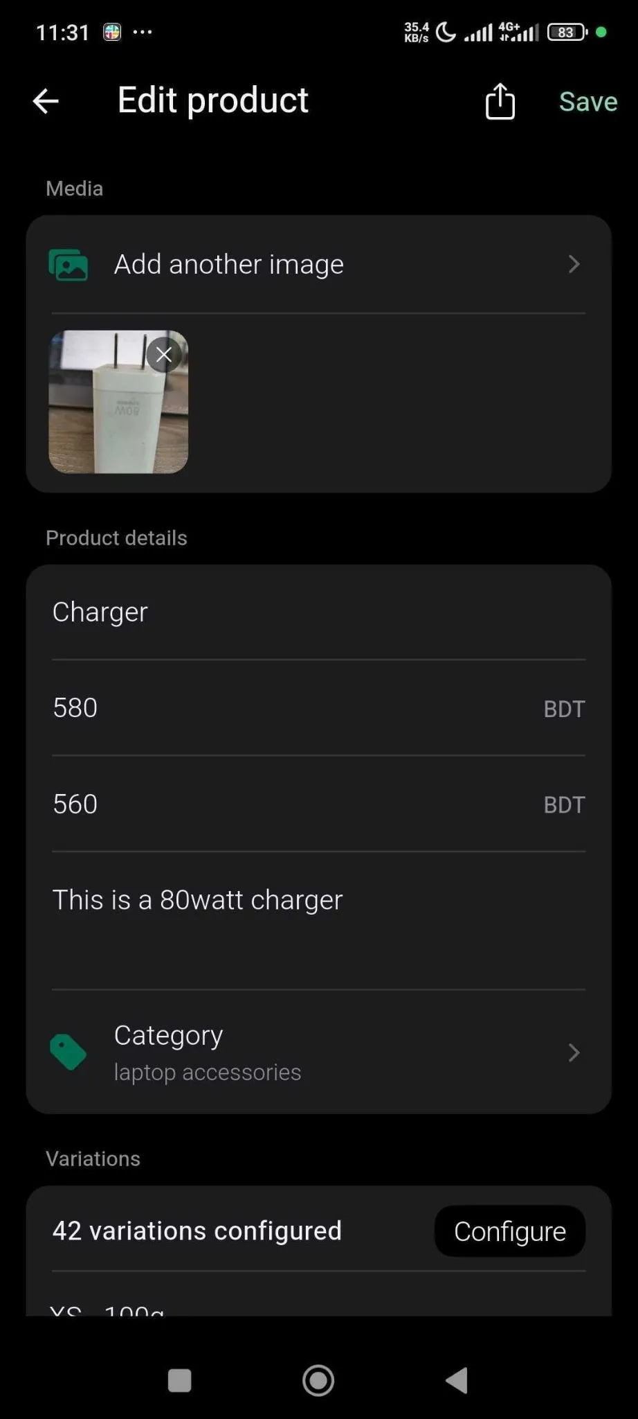 In the Product form section, add product image, name, pricing, category