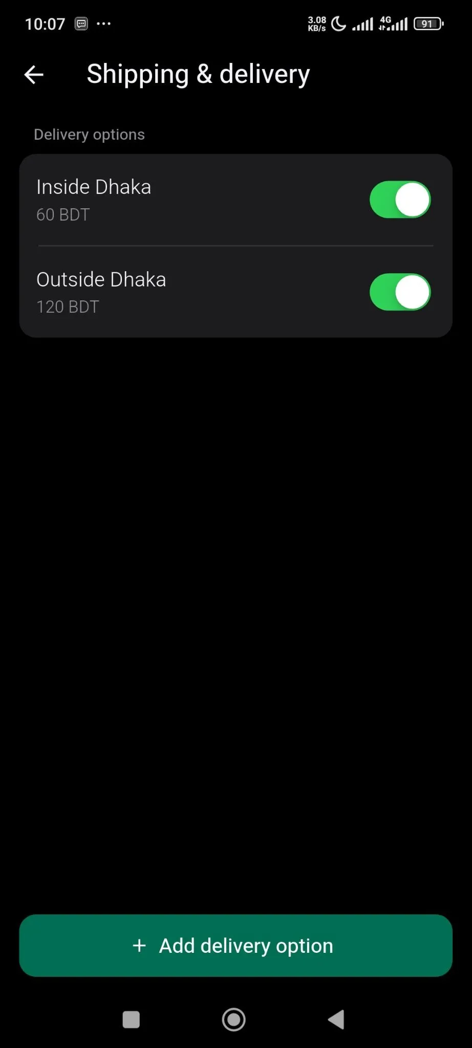 By default you will see 2 delivery options