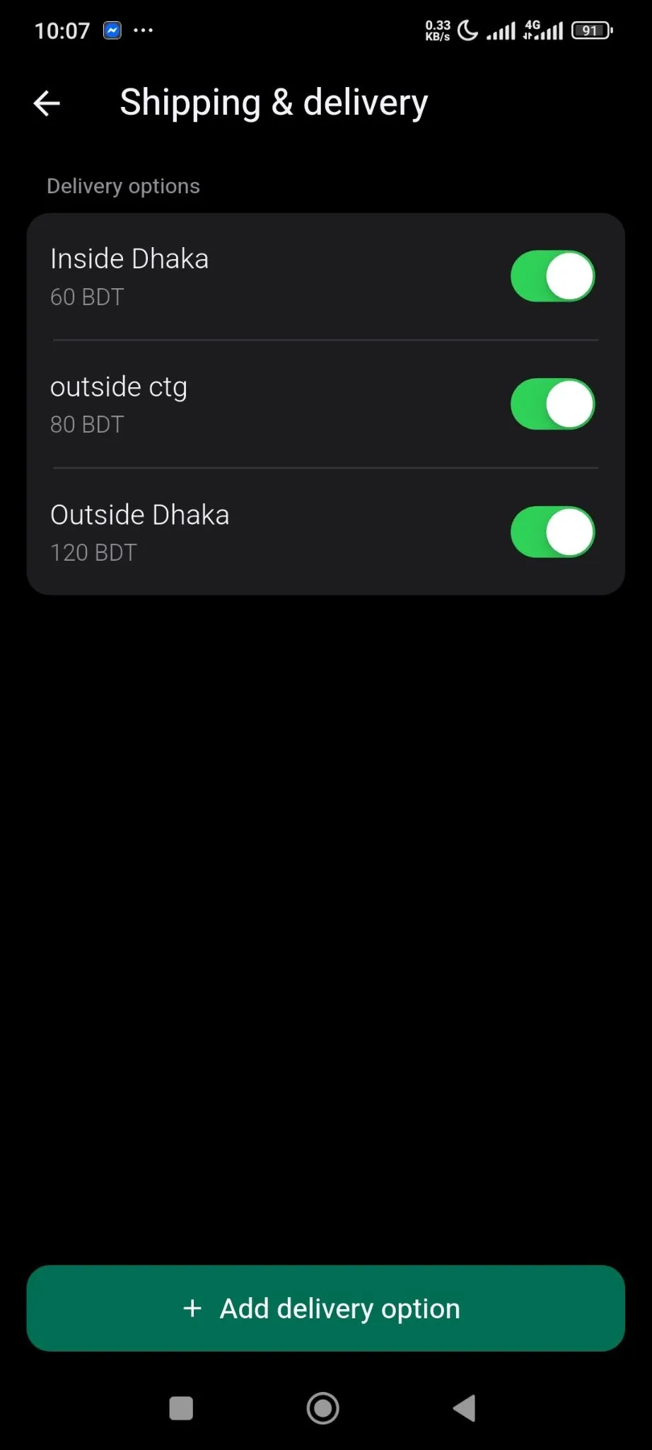 Your new delivery option is added