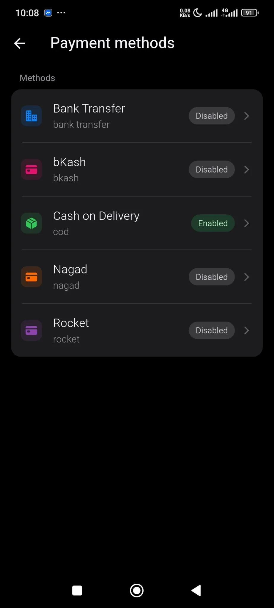 There you will find all the available payment methods