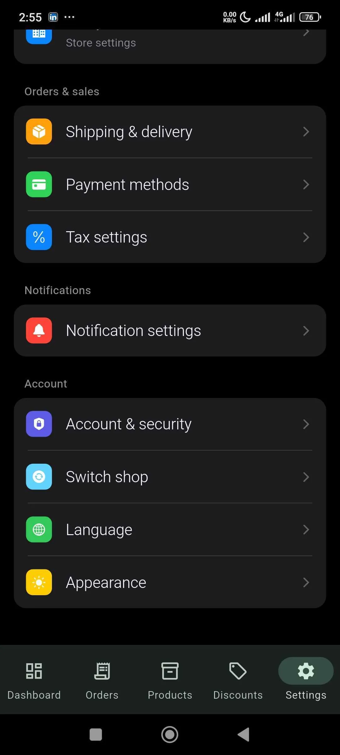 You can switch between different languages from the Language option in the SellBuddy app