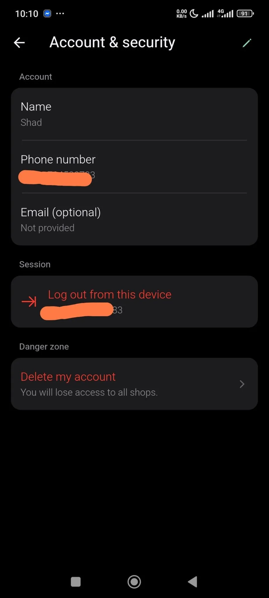 You can change your account name, phone number, add email address or delete your account from the