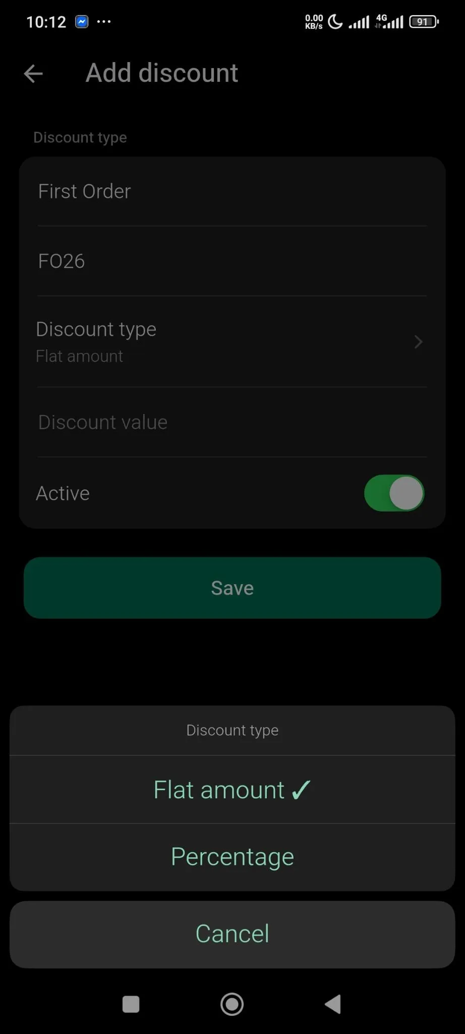 Next, you need to choose discount type between flat and percentage discount