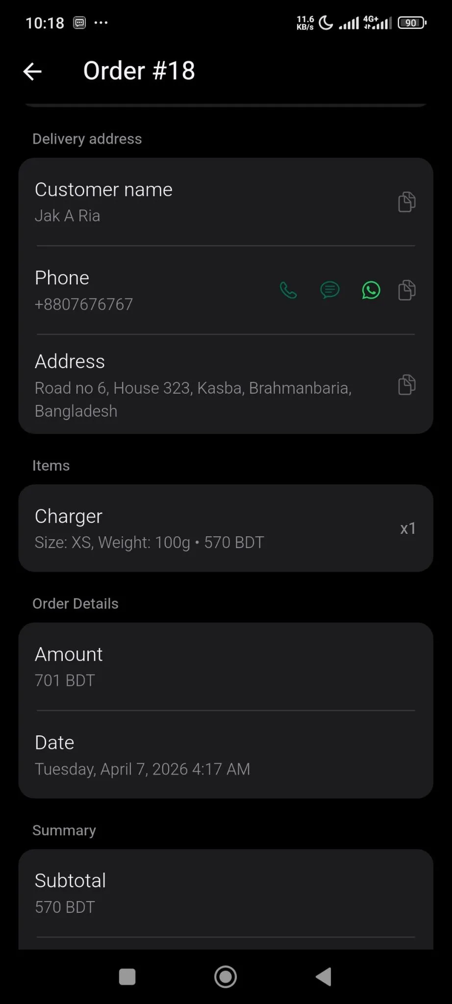 You can see the delivery address